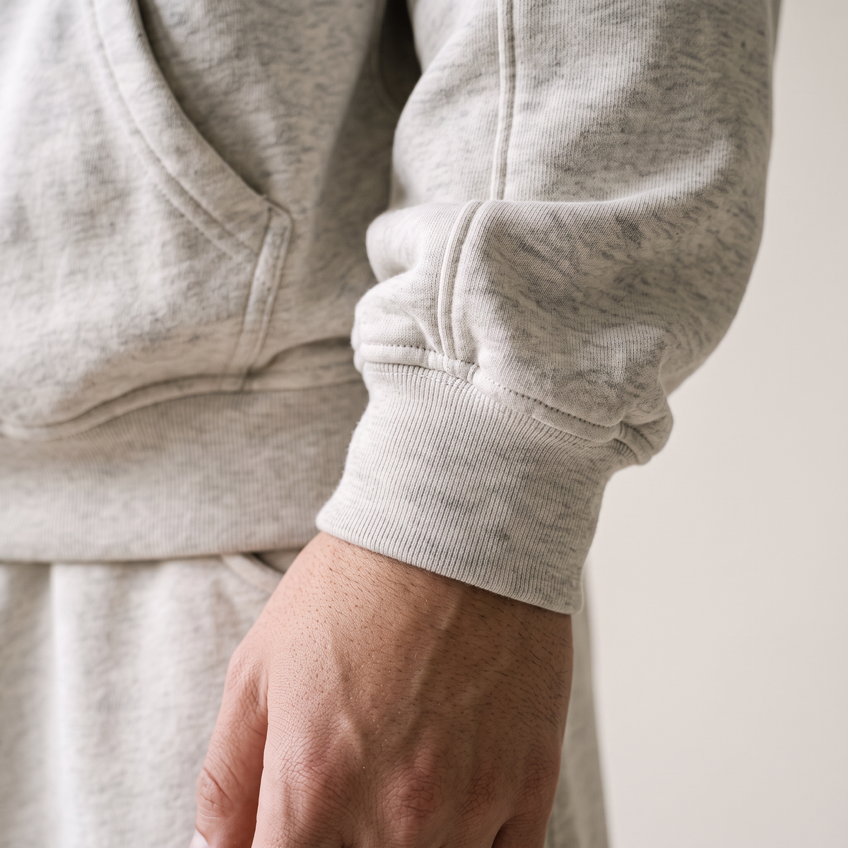 Cropped Hoodie Grey Marle hood and cuff detail