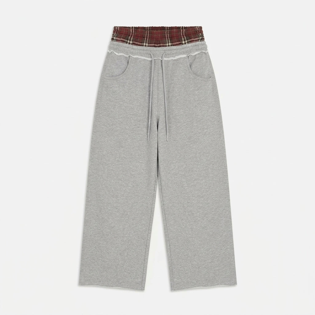 Y2K Double Waistband Plaid Baggy Sweatpants
