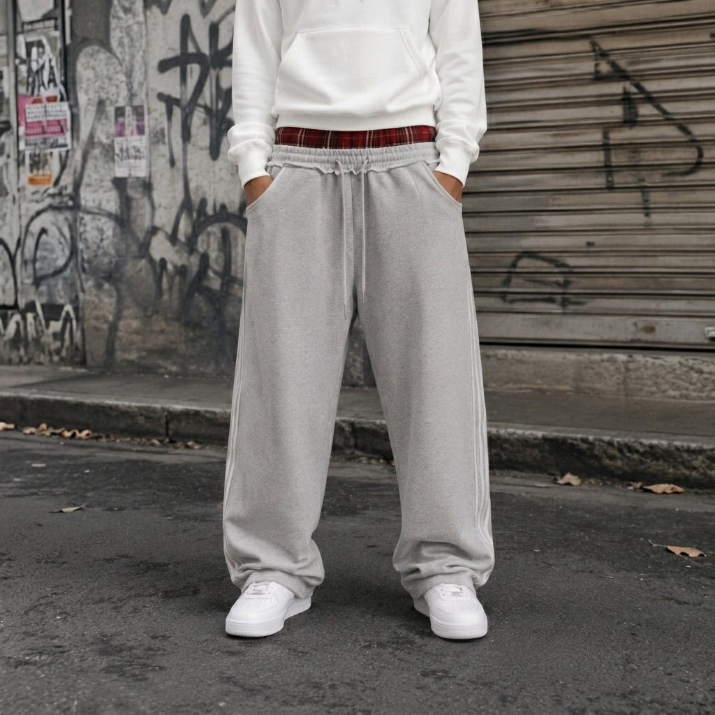 Y2K Double Waistband Plaid Baggy Sweatpants