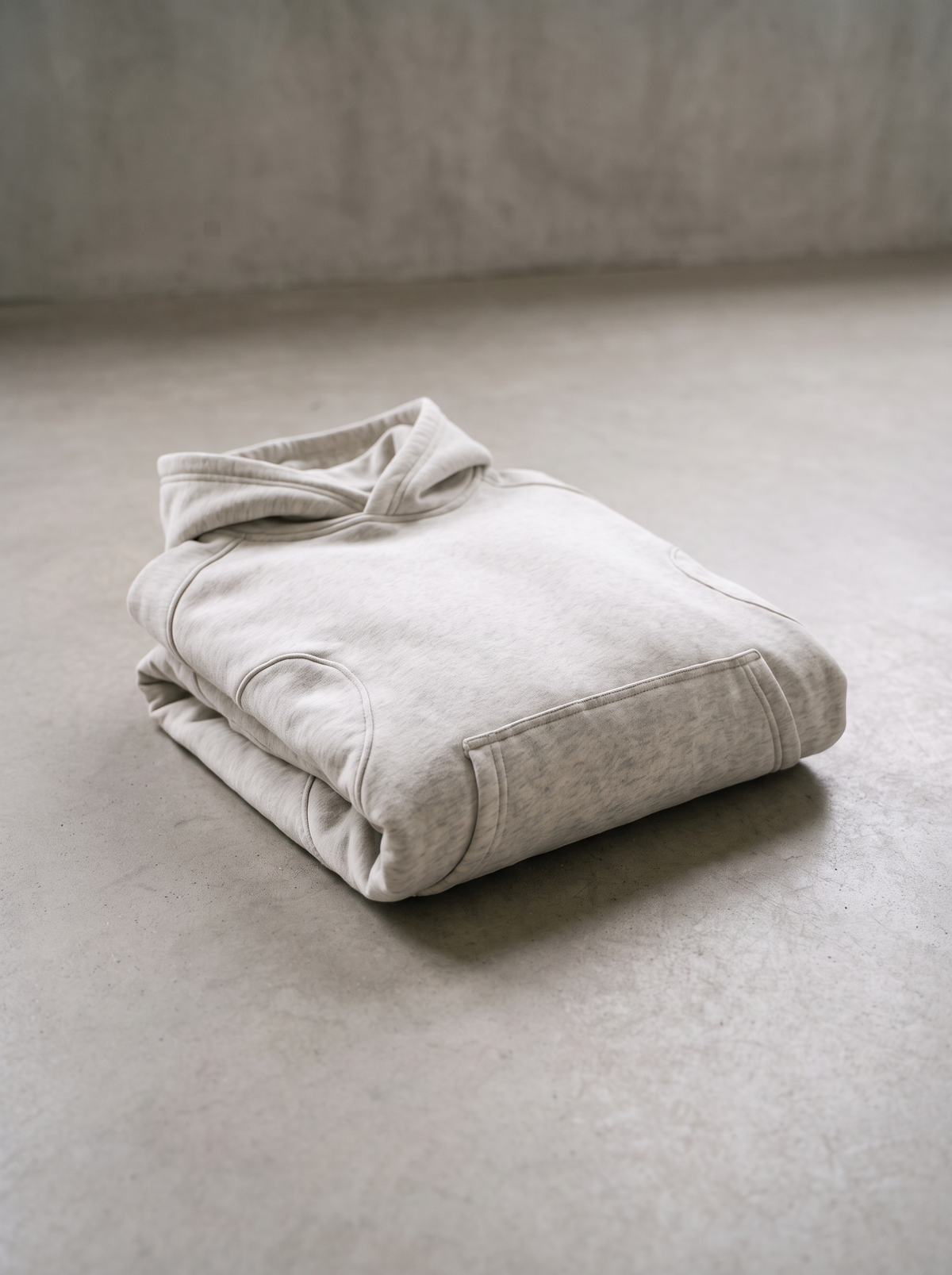 Grey marle heavyweight cropped hoodie folded on a smooth concrete floor