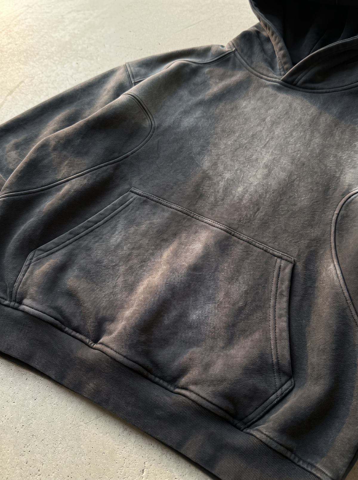 Close up of the sunfaded heavyweight cotton fleece