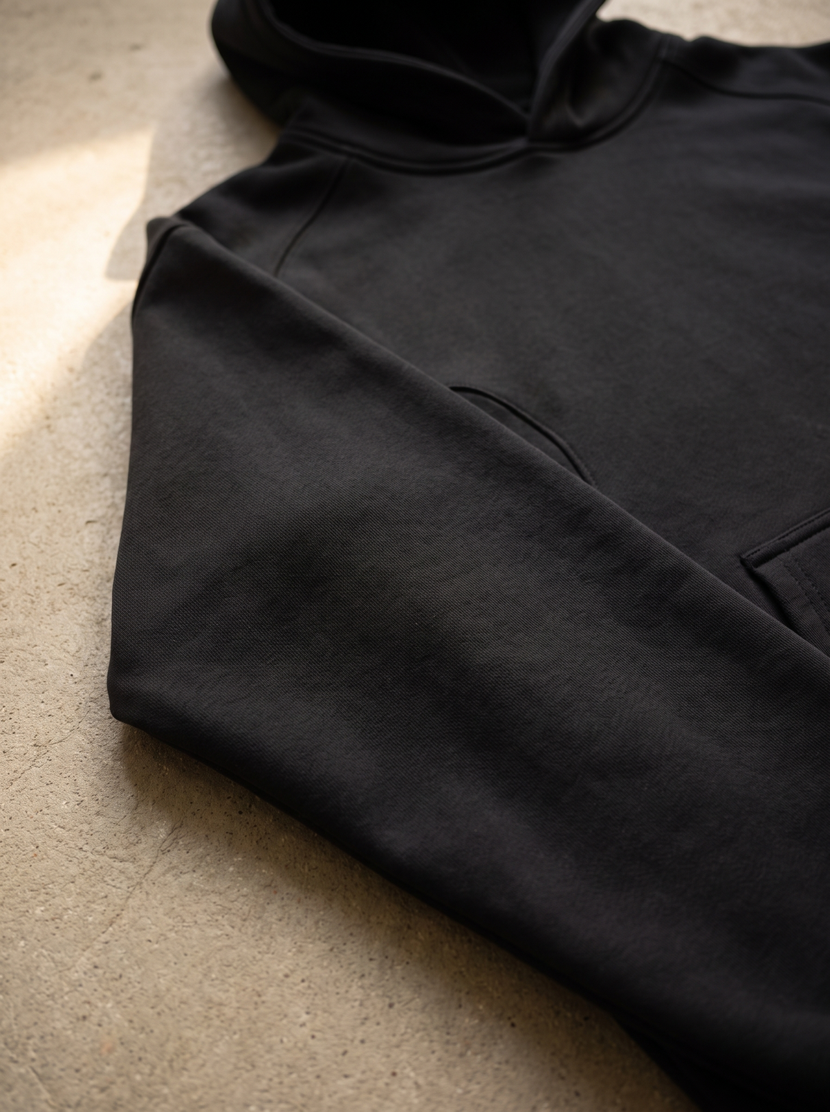 Close up of the smooth black heavyweight cotton