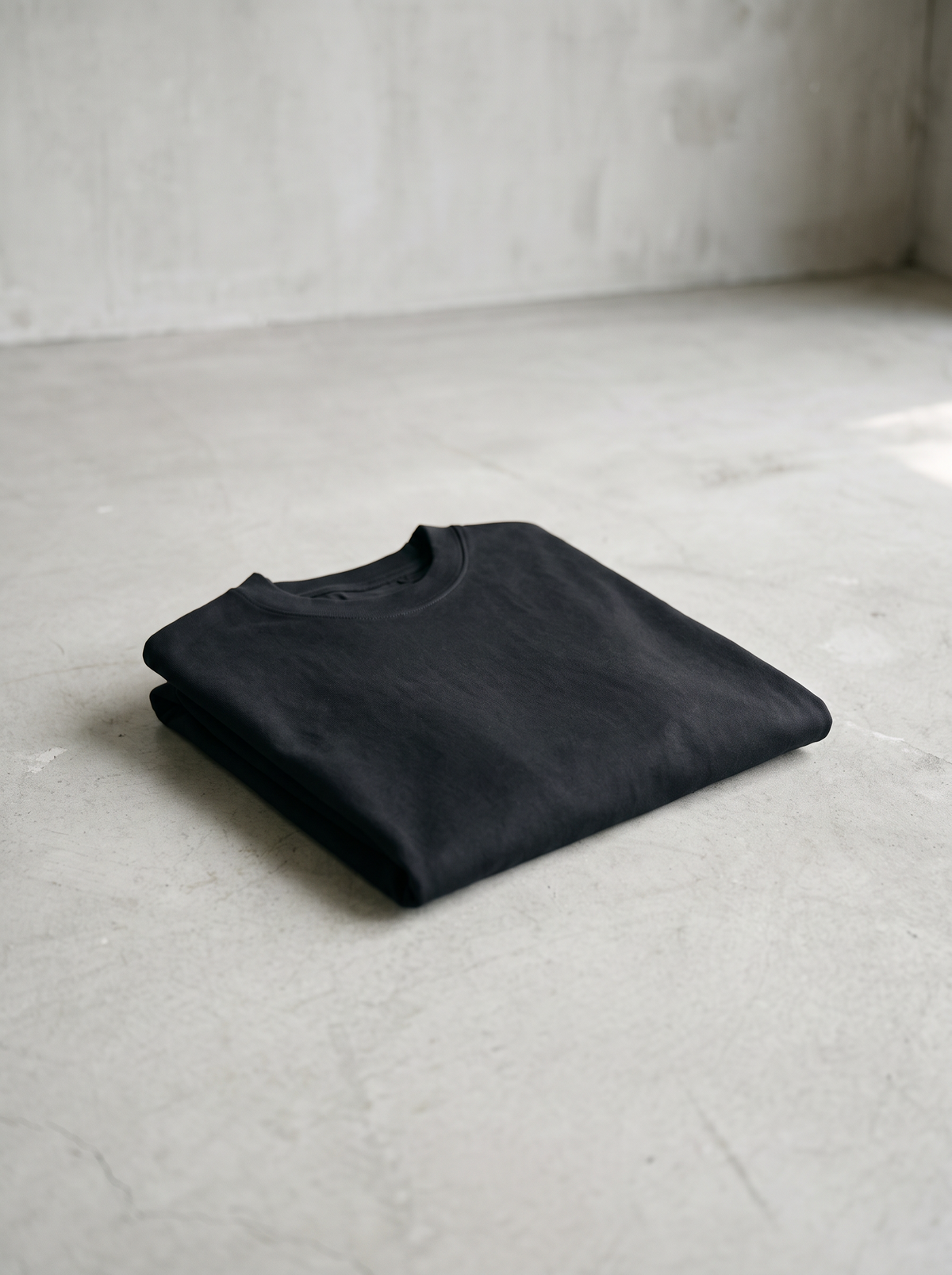 Black 300GSM Heavyweight Oversized T-Shirt folded on concrete