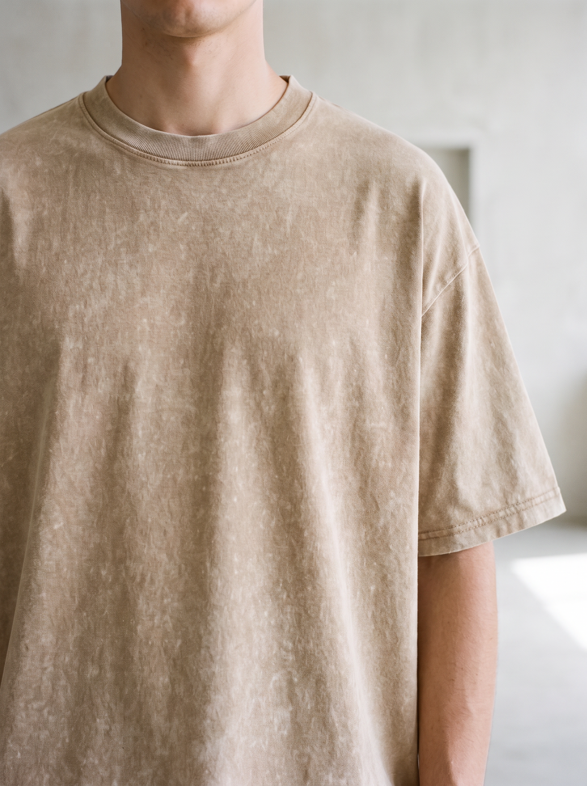 230GSM Vintage Faded Washed T-Shirt worn close up