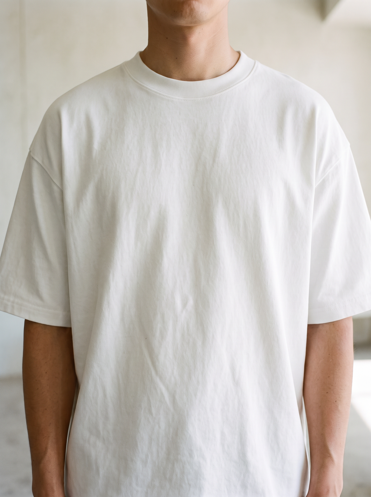 White 300GSM Heavyweight Oversized T-Shirt worn close up