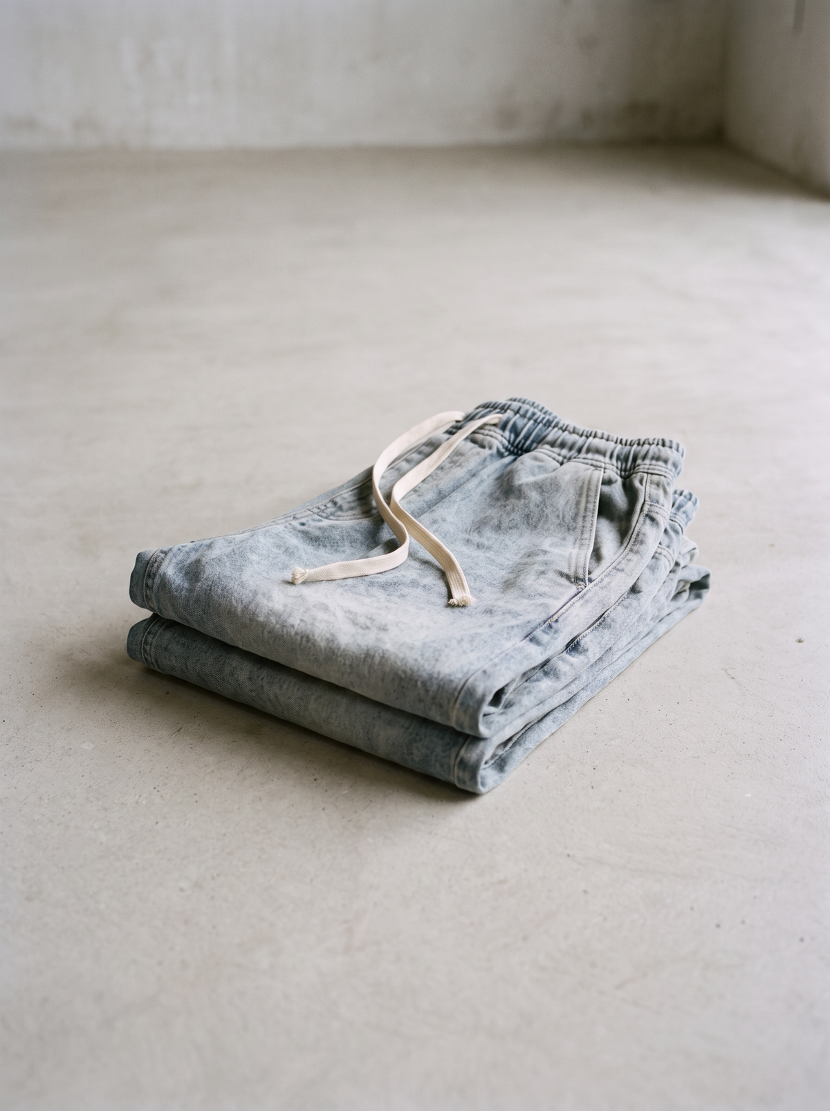 Wide Leg Denim Shorts folded on concrete