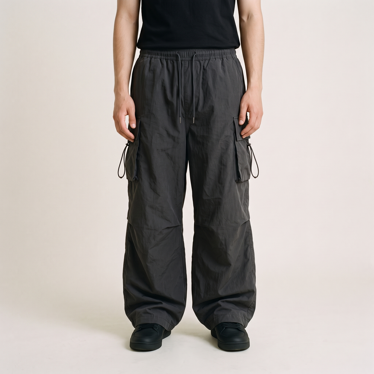 Oversized Cargo Pants Black front