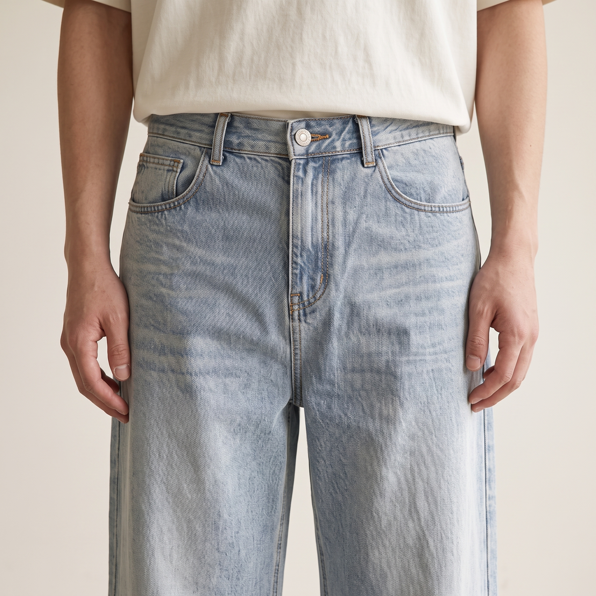 Vintage Wash Wide Leg Jeans waistband detail