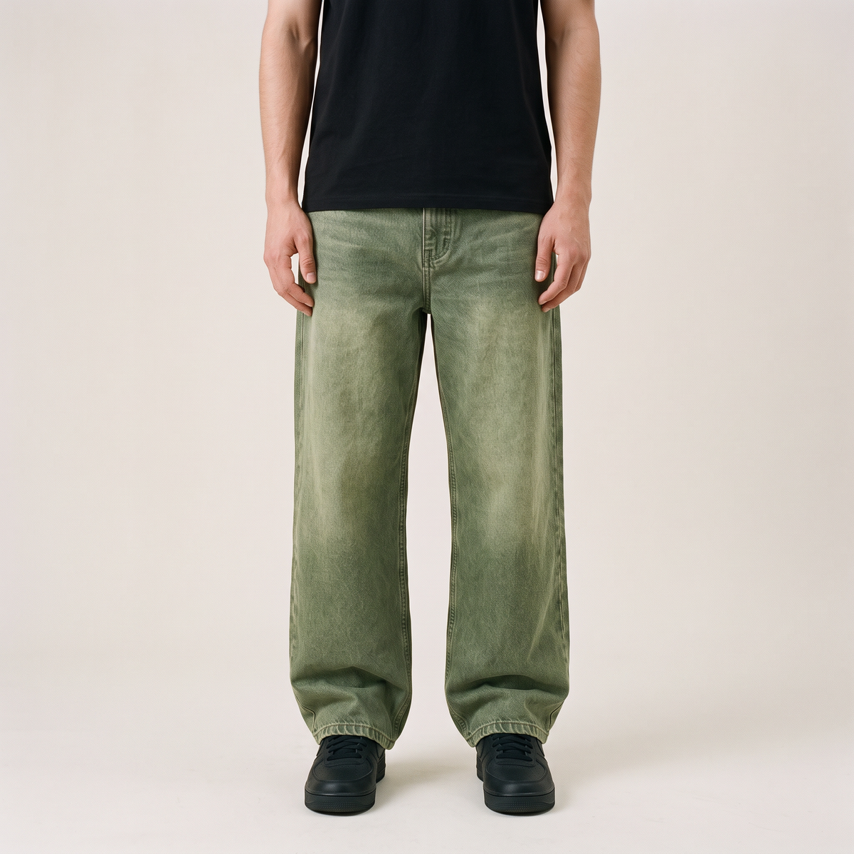 Matcha Green Denim Jeans front