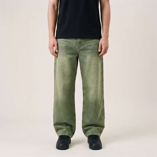 Matcha Green Denim Jeans front