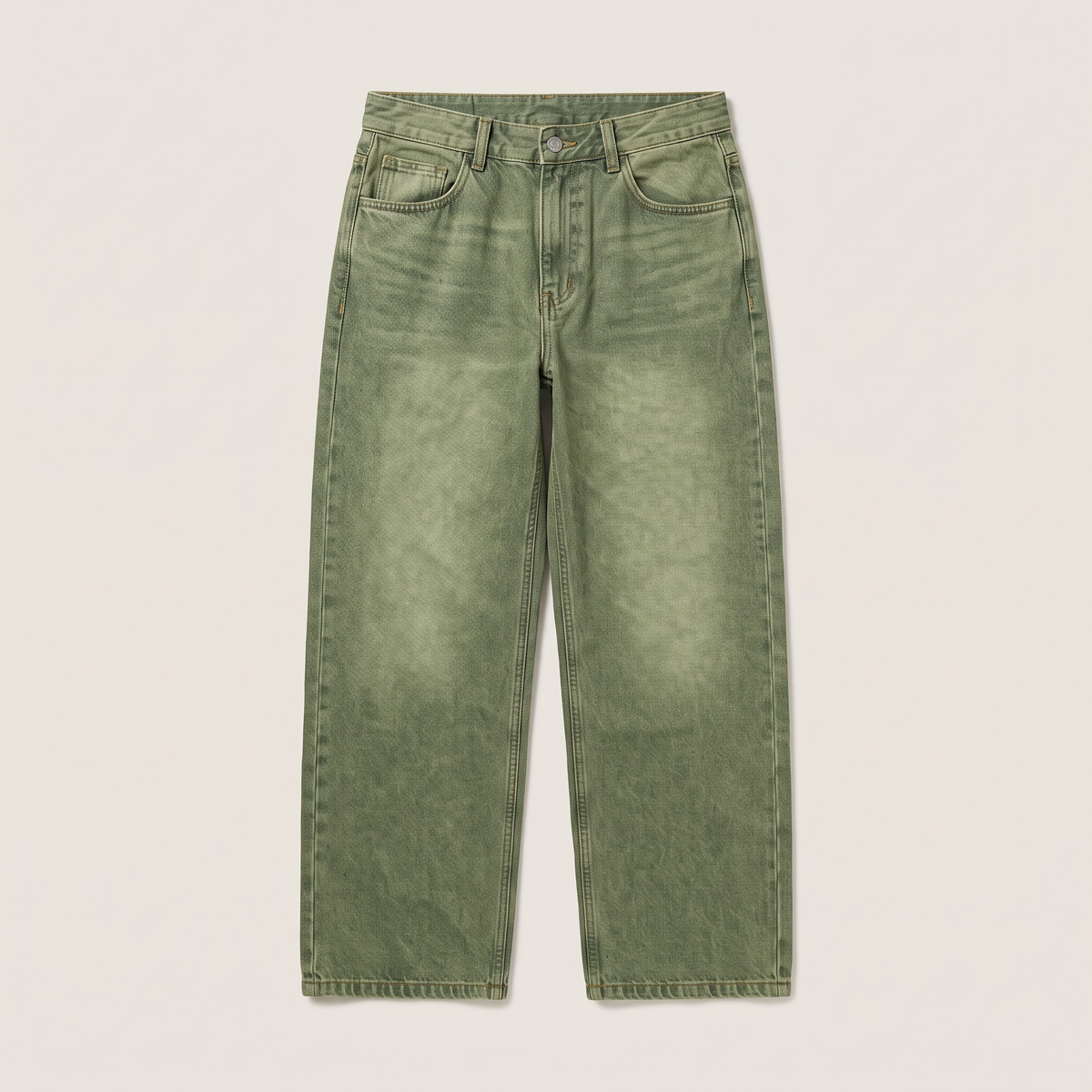 Matcha Green Denim Jeans flat lay front