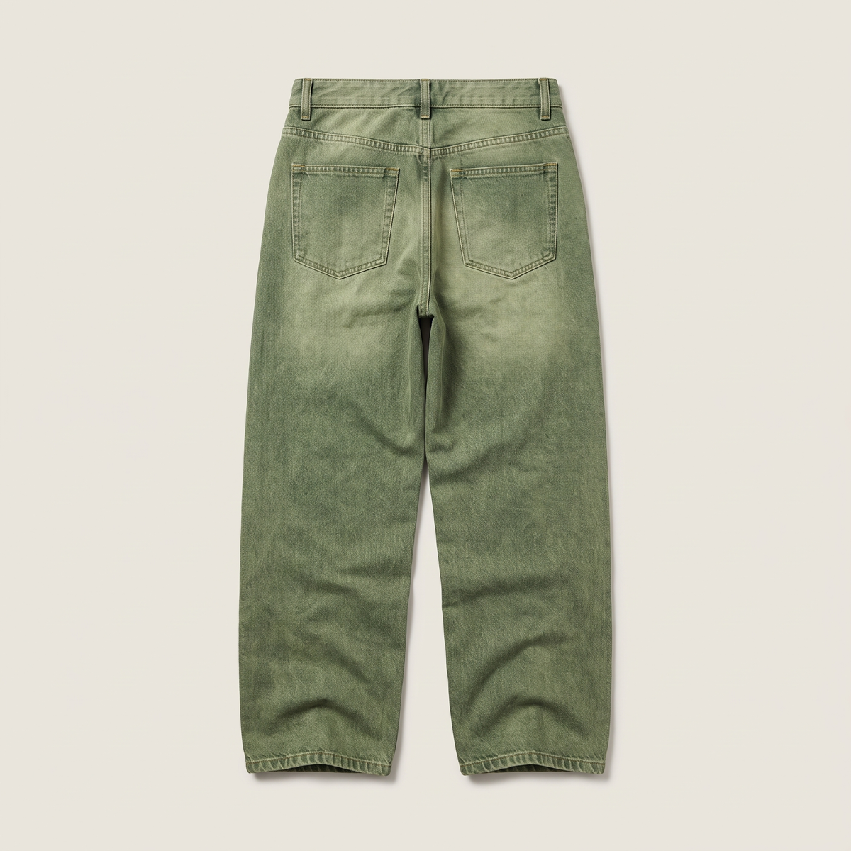 Matcha Green Denim Jeans flat lay back