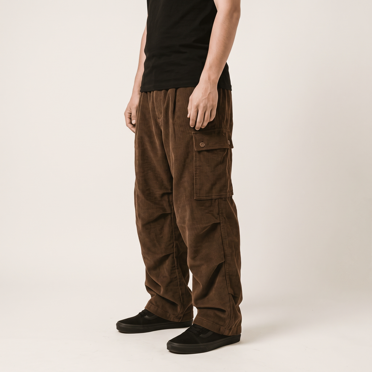 Corduroy Cargo Pants Brown side
