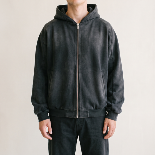 Vintage Faded Zip Hoodie Black front