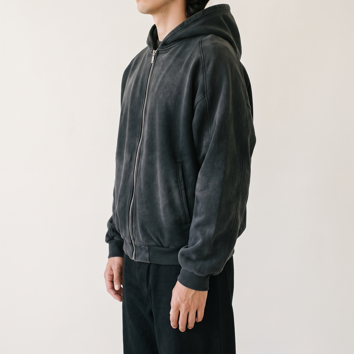 Vintage Faded Zip Hoodie Black side