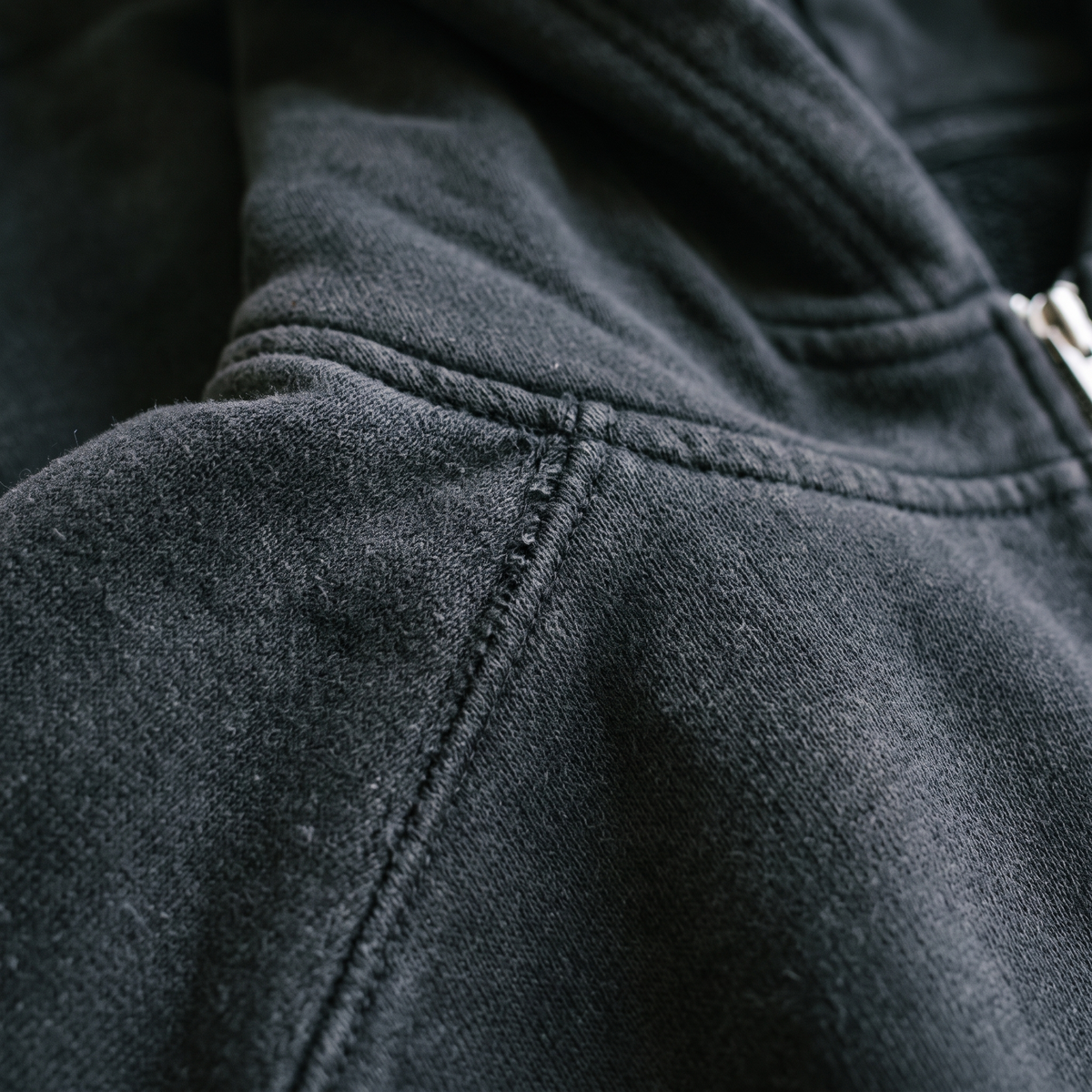 Vintage Faded Zip Hoodie Black fabric texture