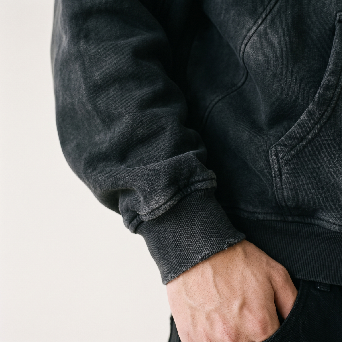 Sun Faded Heavyweight Hoodie hood and cuff detail