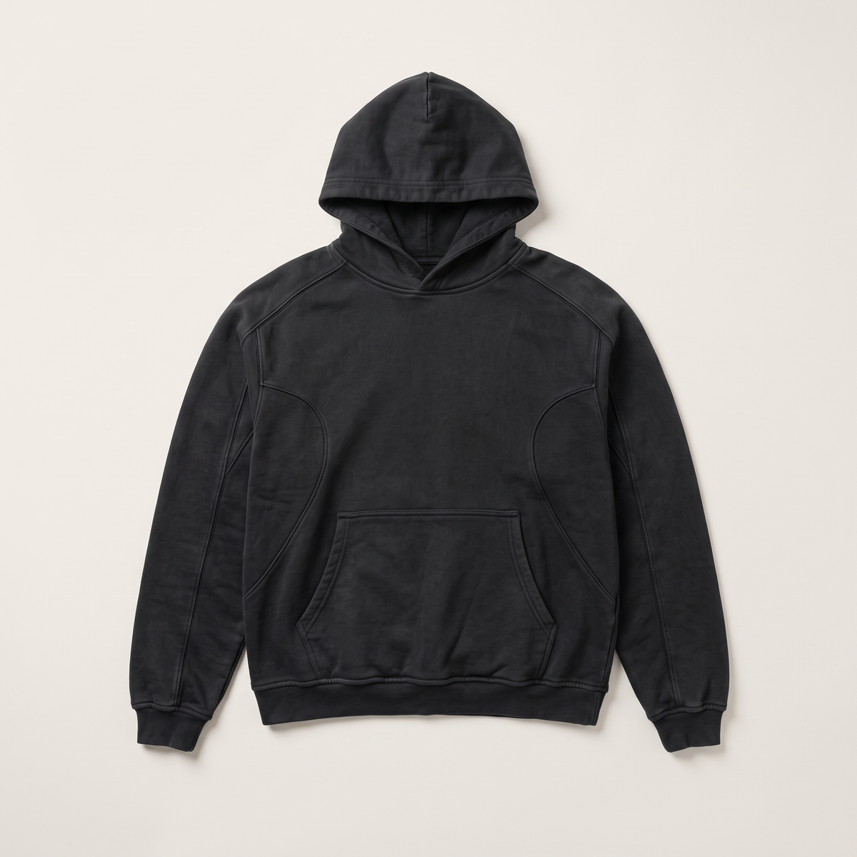 Plain Heavyweight Hoodie Black flat lay front