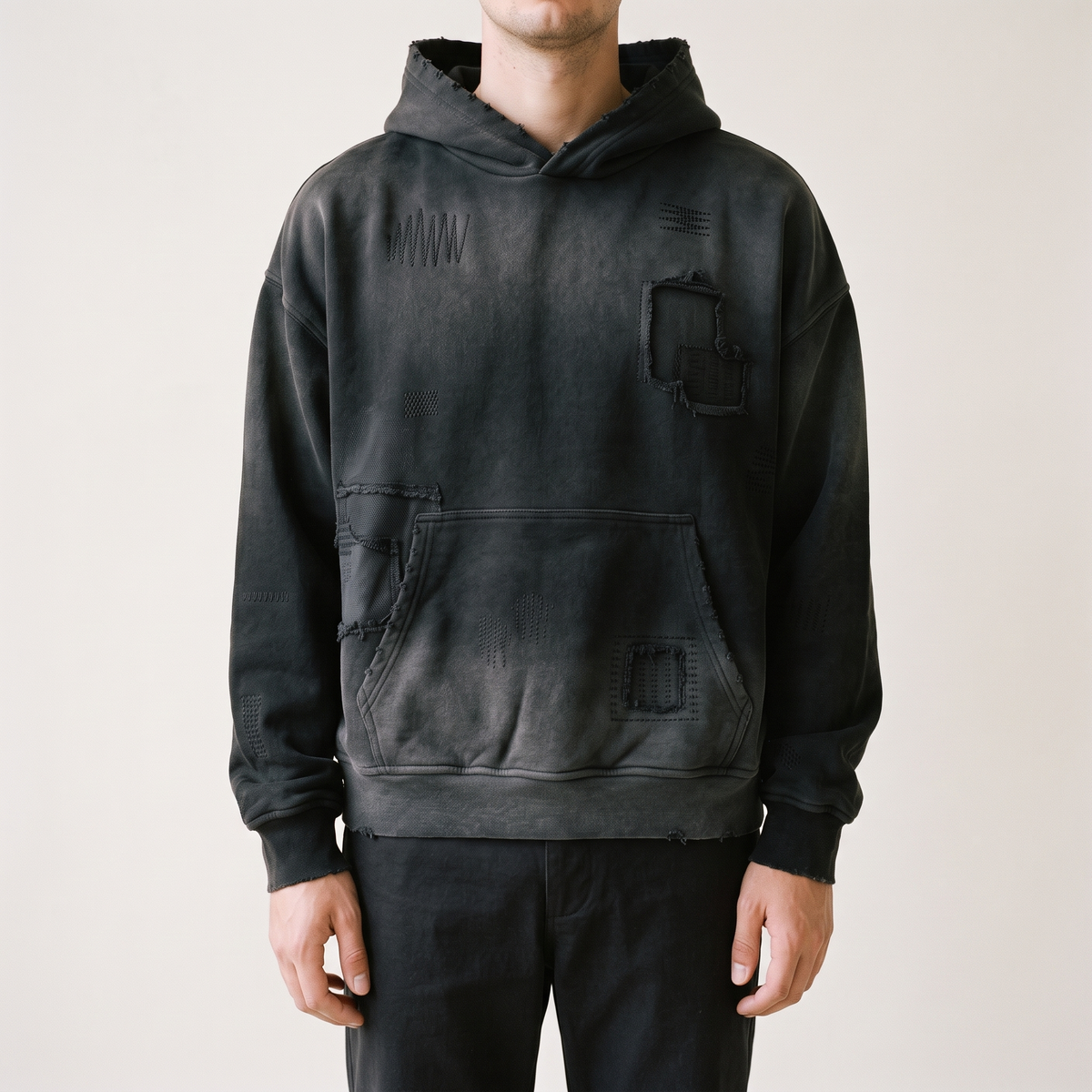 Sashiko Distressed Hoodie front