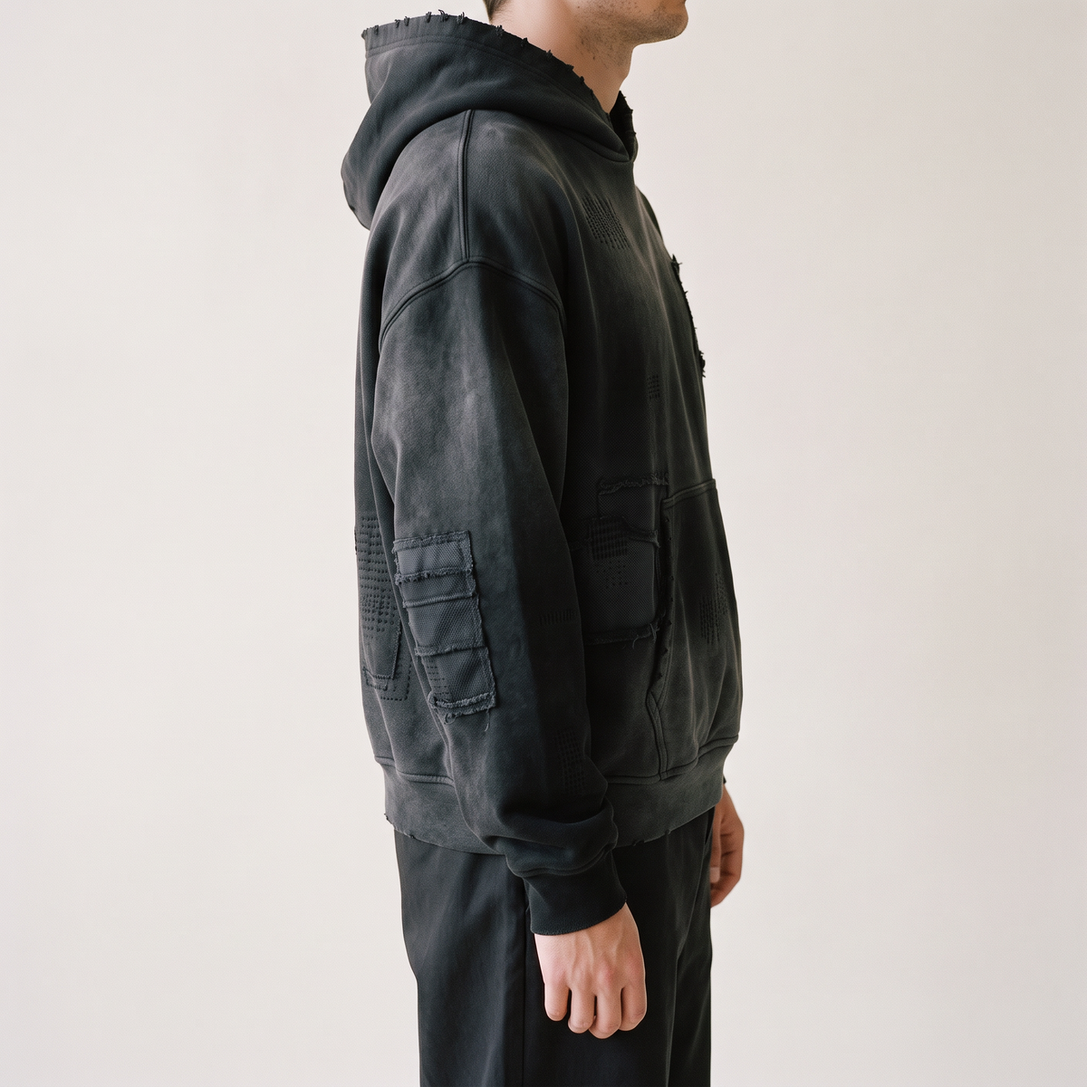 Sashiko Distressed Hoodie side