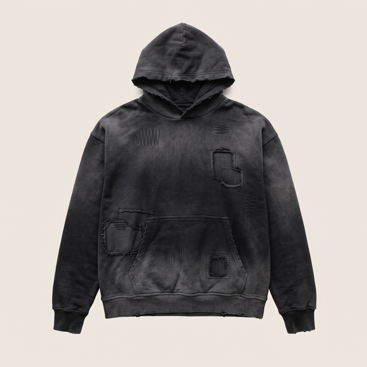 Sashiko Distressed Hoodie flat lay front