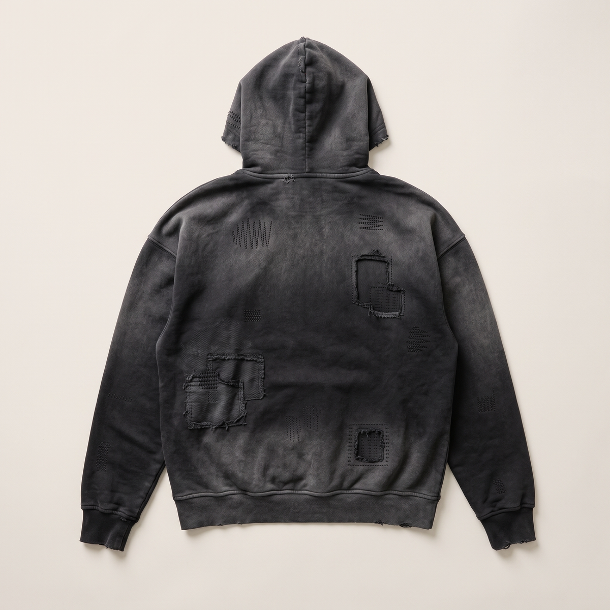 Sashiko Distressed Hoodie flat lay back