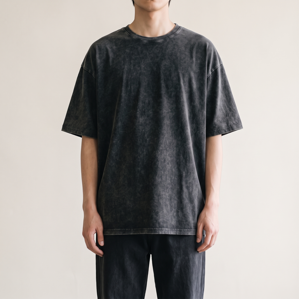 Acid Wash Oversized Tee Washed Black front