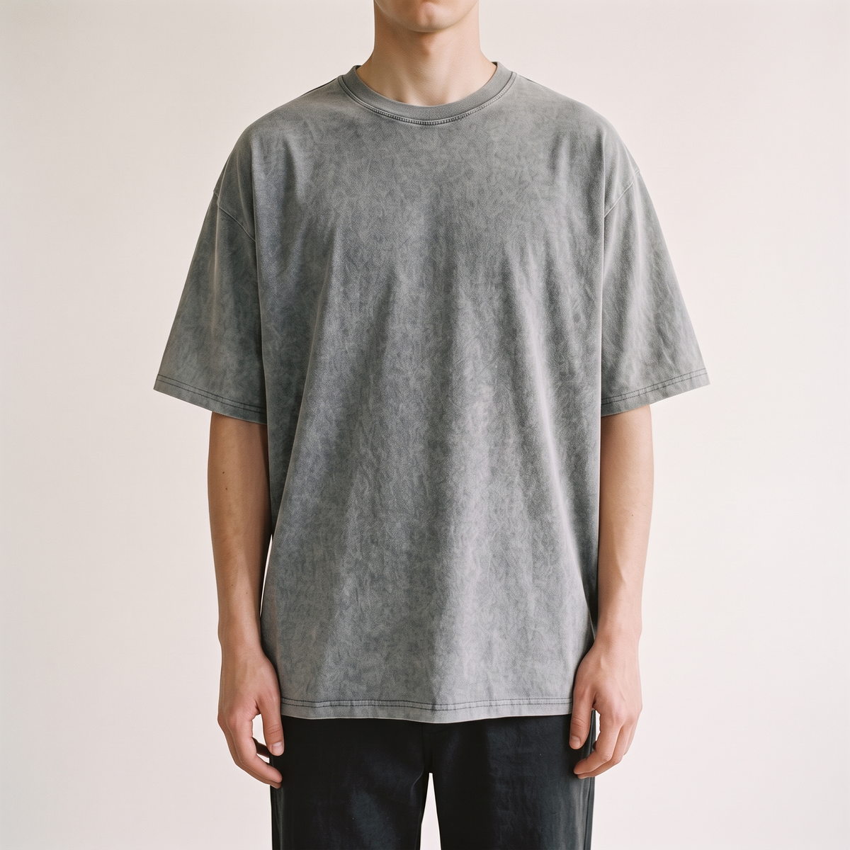 Acid Wash Oversized Tee Stone Grey front