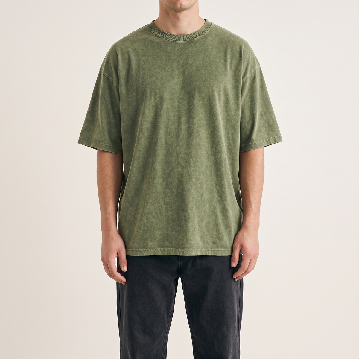 Acid Wash Oversized Tee Olive front