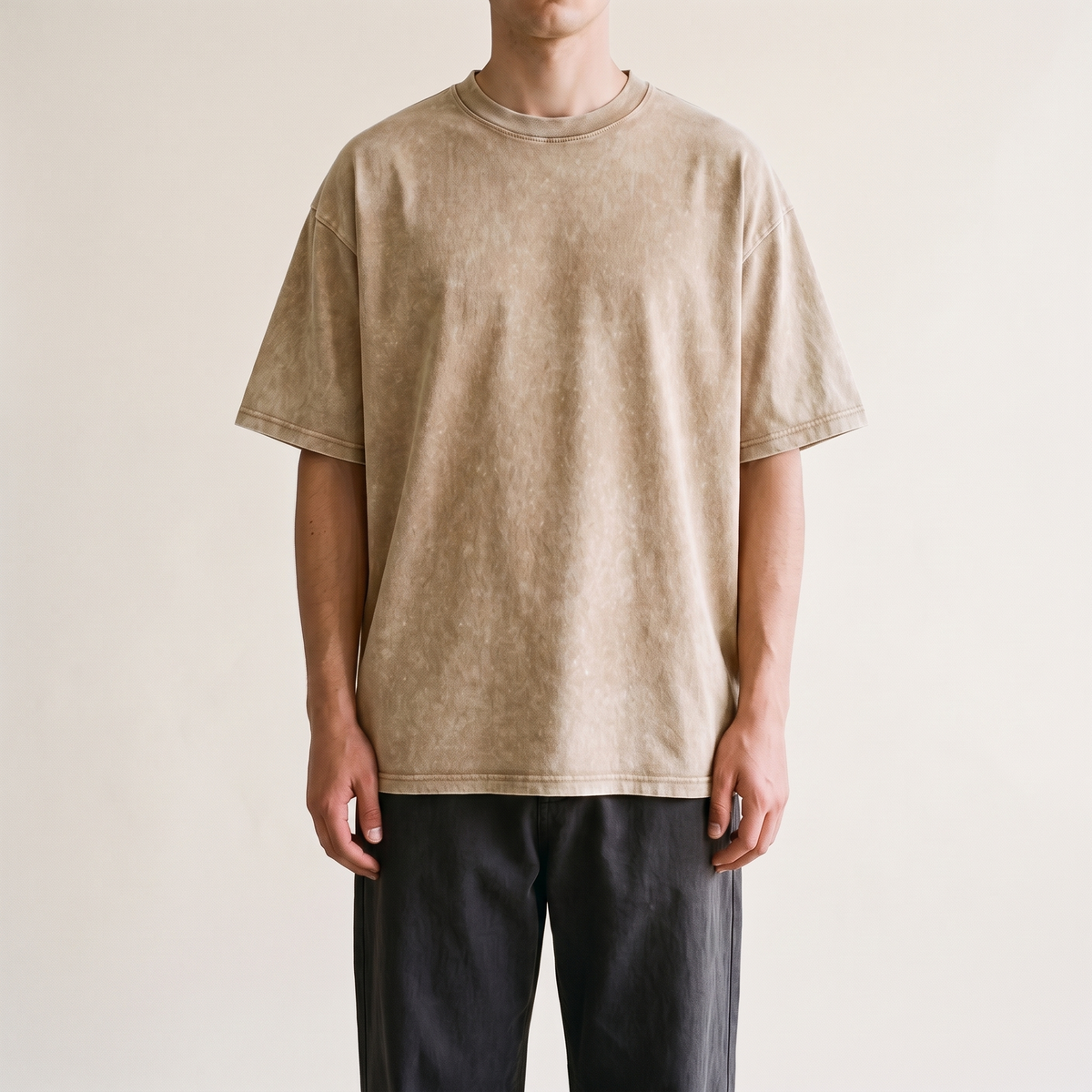 230GSM Faded Washed Tee Khaki front
