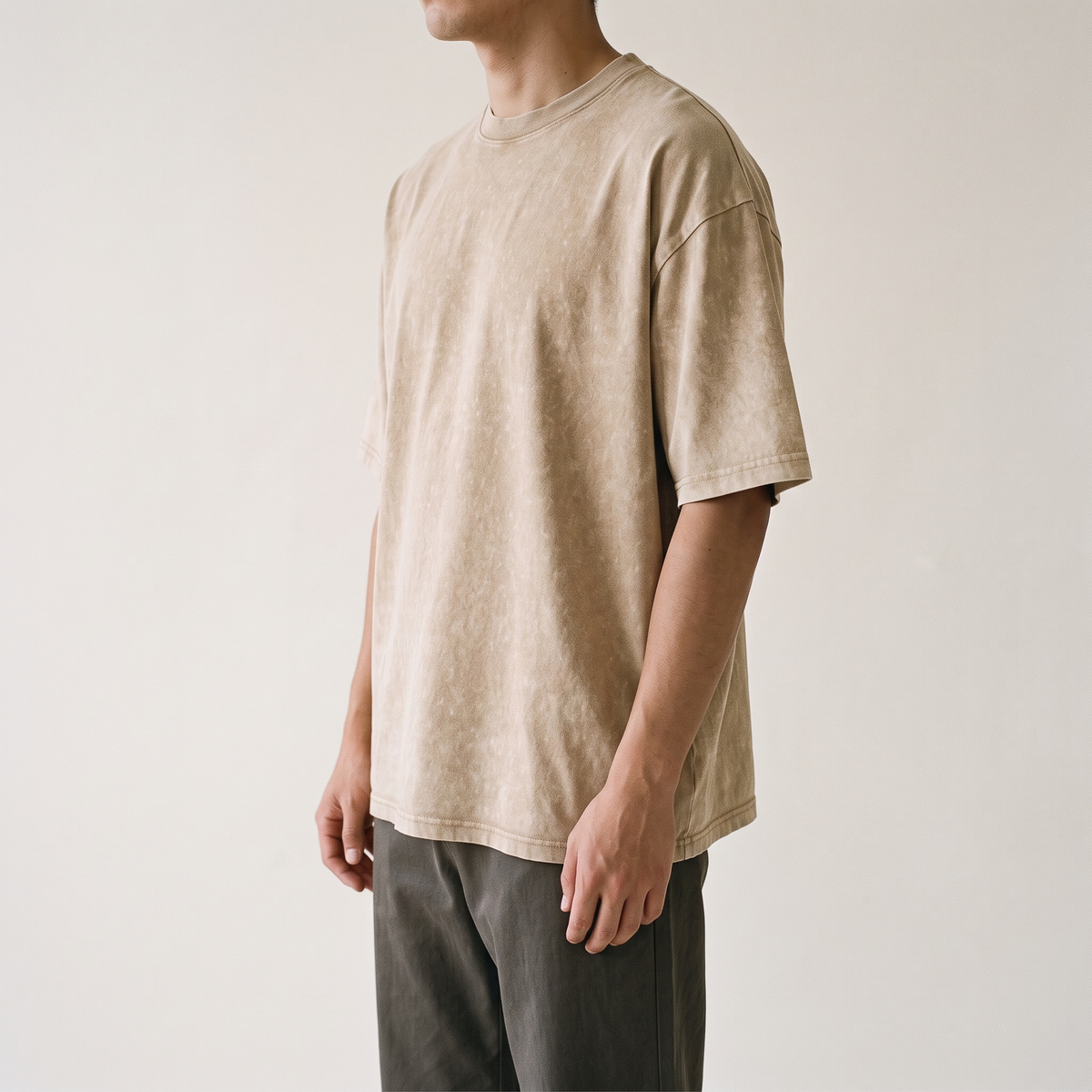 230GSM Faded Washed Tee Khaki side