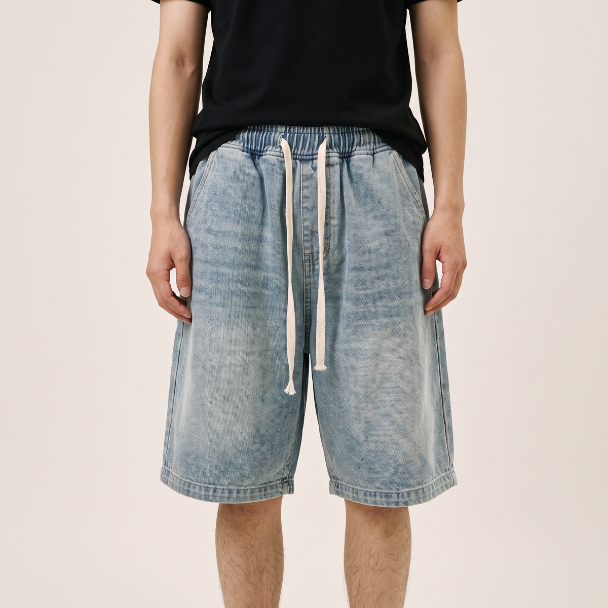 Wide Leg Denim Shorts Light Blue front