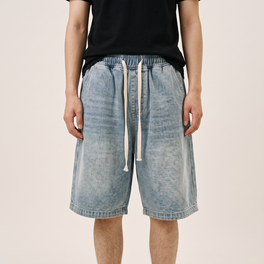 Wide Leg Denim Shorts Light Blue front