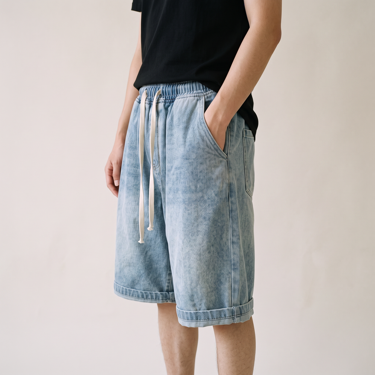 Wide Leg Denim Shorts Light Blue side