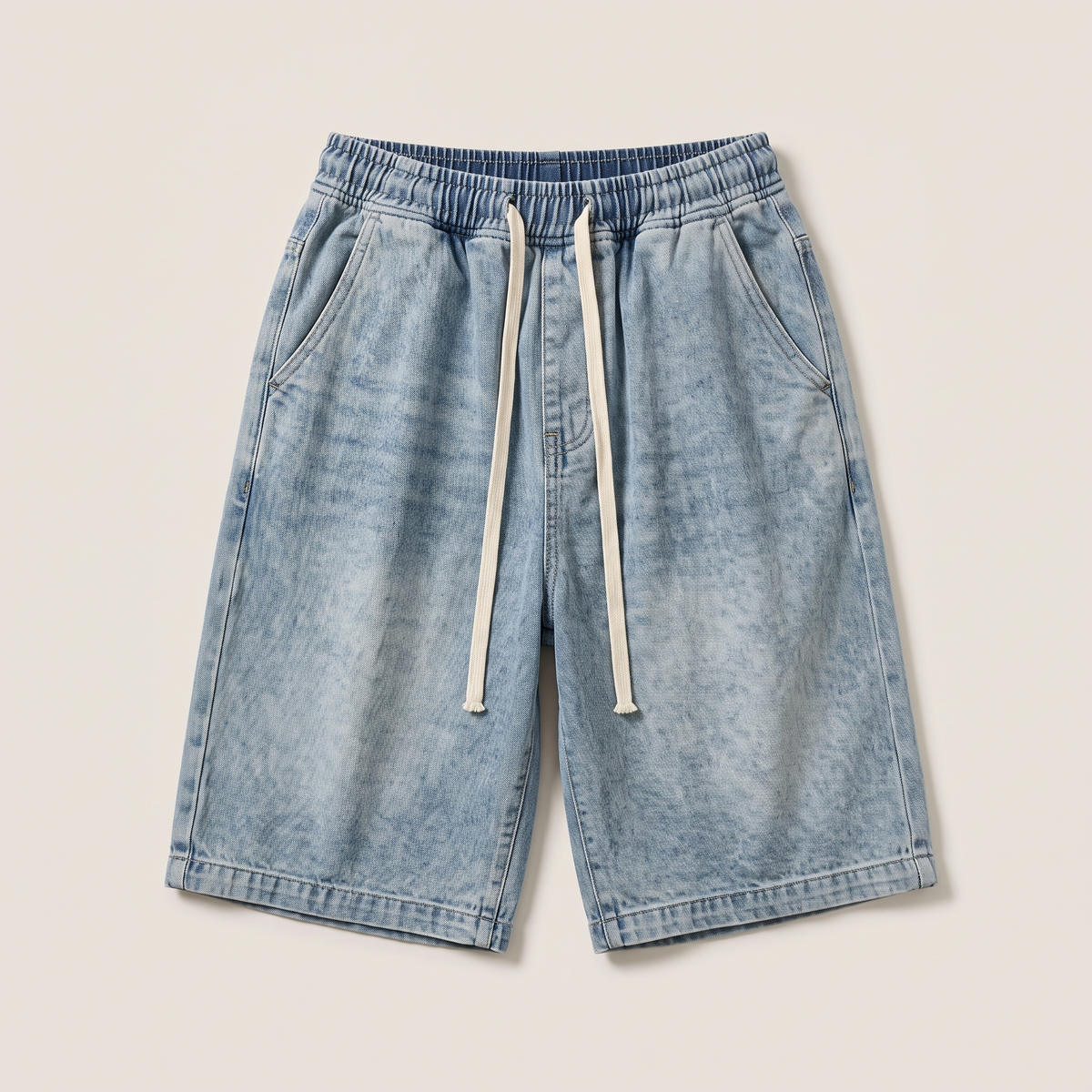 Wide Leg Denim Shorts Light Blue flat lay front