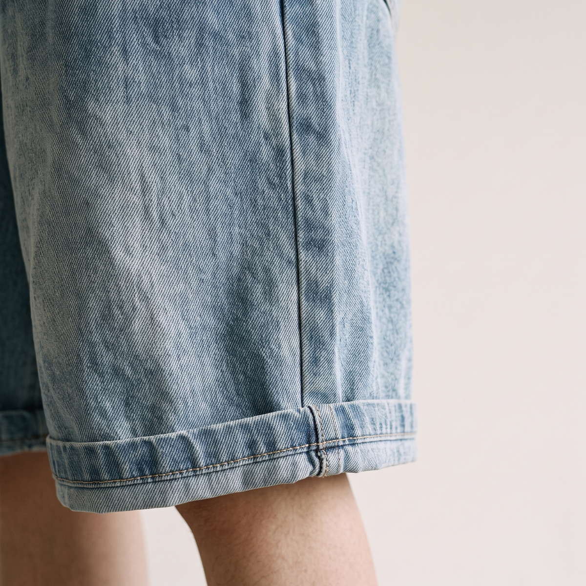 Wide Leg Denim Shorts Light Blue hem detail