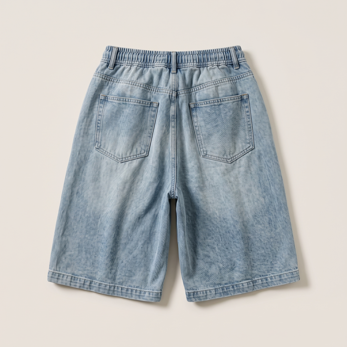 Wide Leg Denim Shorts Light Blue flat lay back
