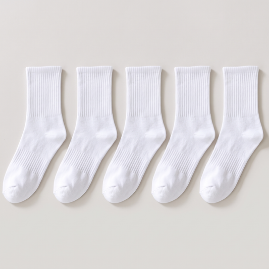 Sports Crew Socks 5 Pack White flat lay